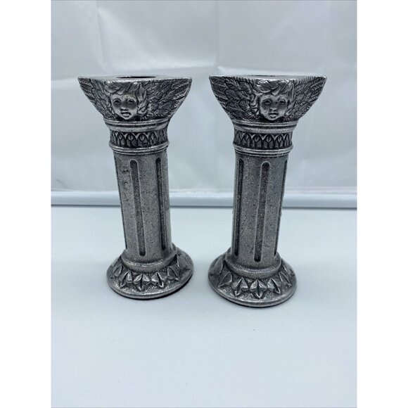 Pewter Cherub Candle‎ Sticks Set of 2 5 Inches Tall - Picture 1 of 10
